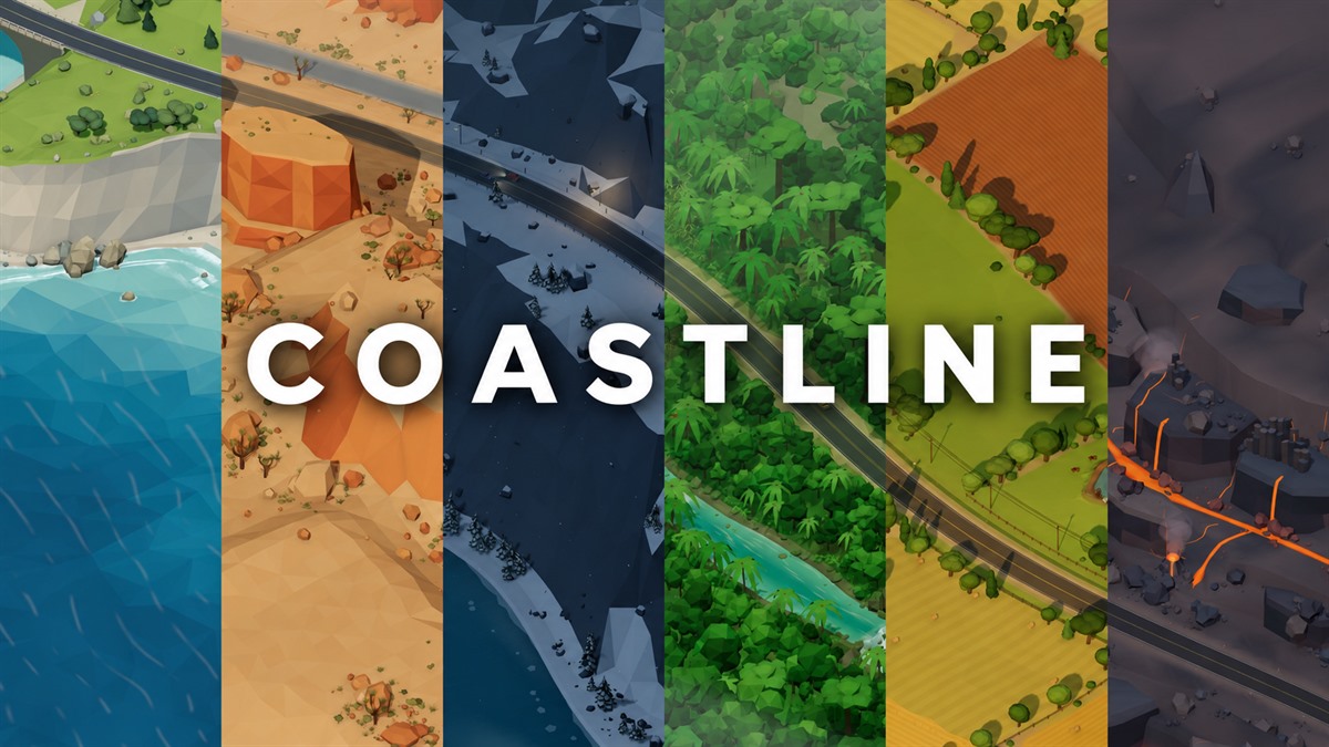 Coastline driving game with coastal, desert, alpine, jungle, plains, and volcanic routes