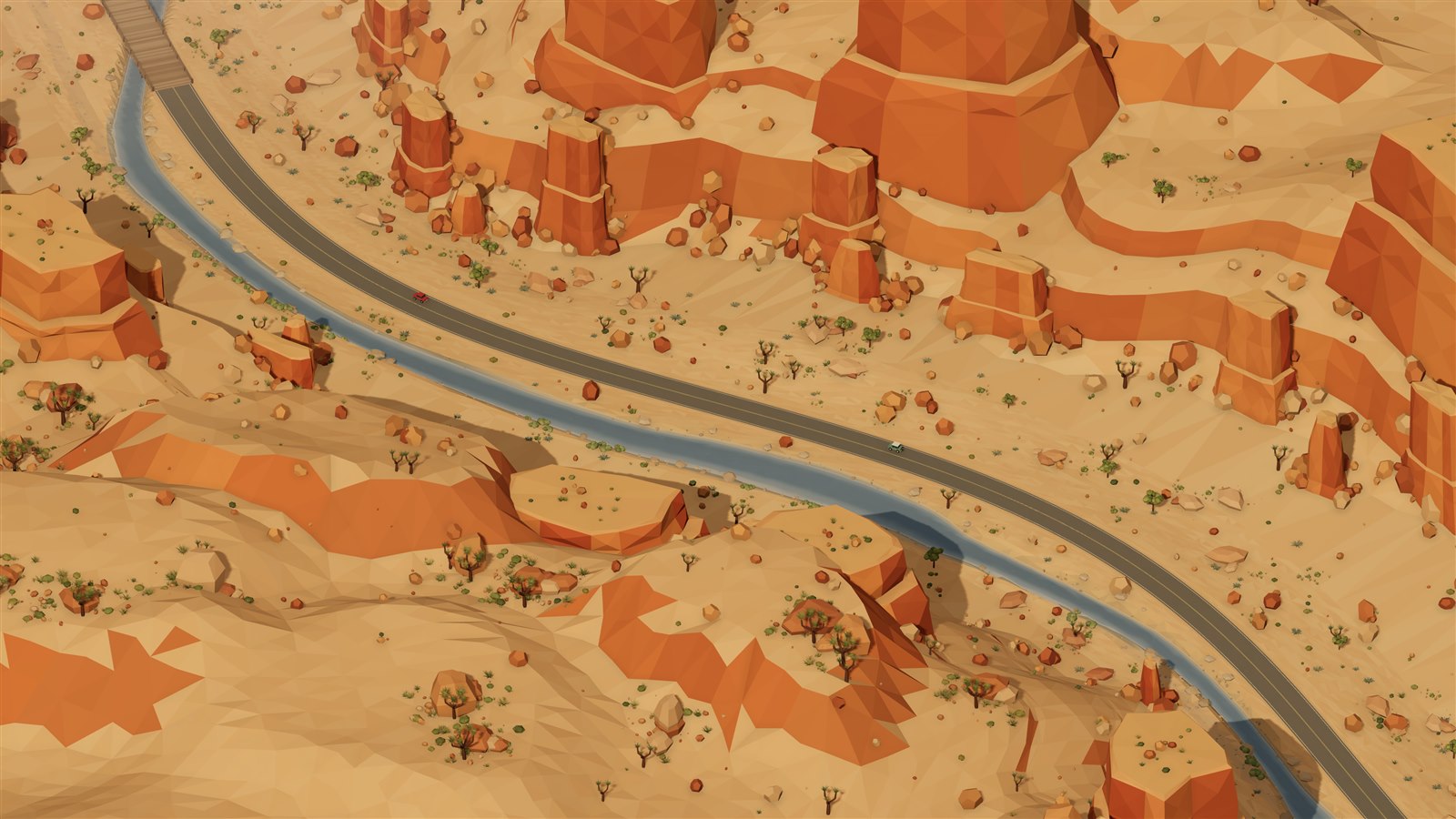 Winding road through red rock cliffs