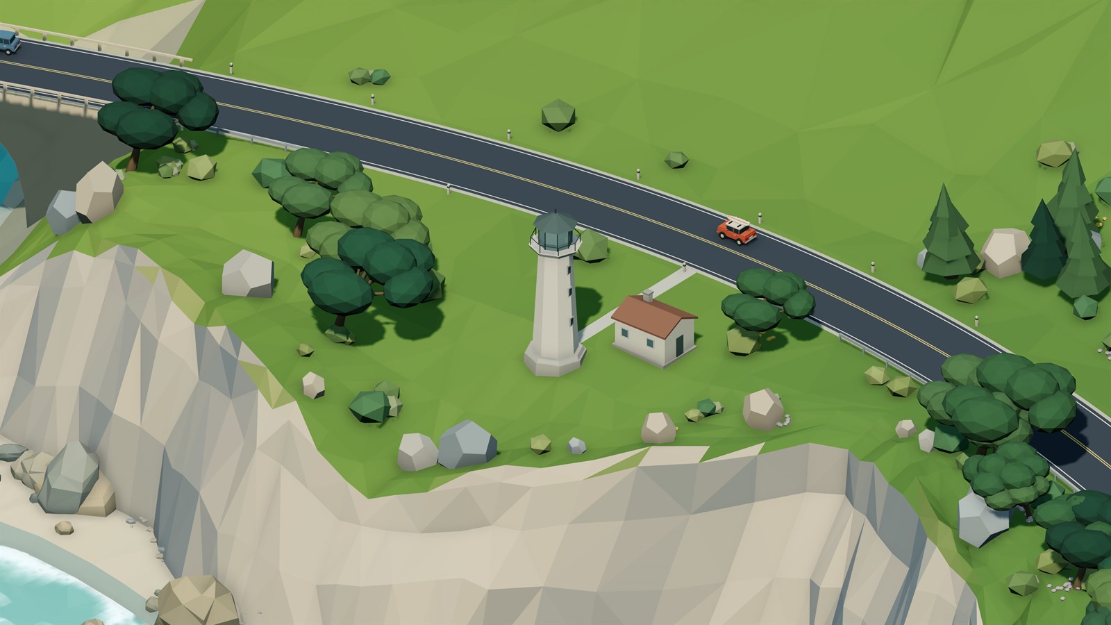 Lighthouse beside the coastal highway above the Pacific