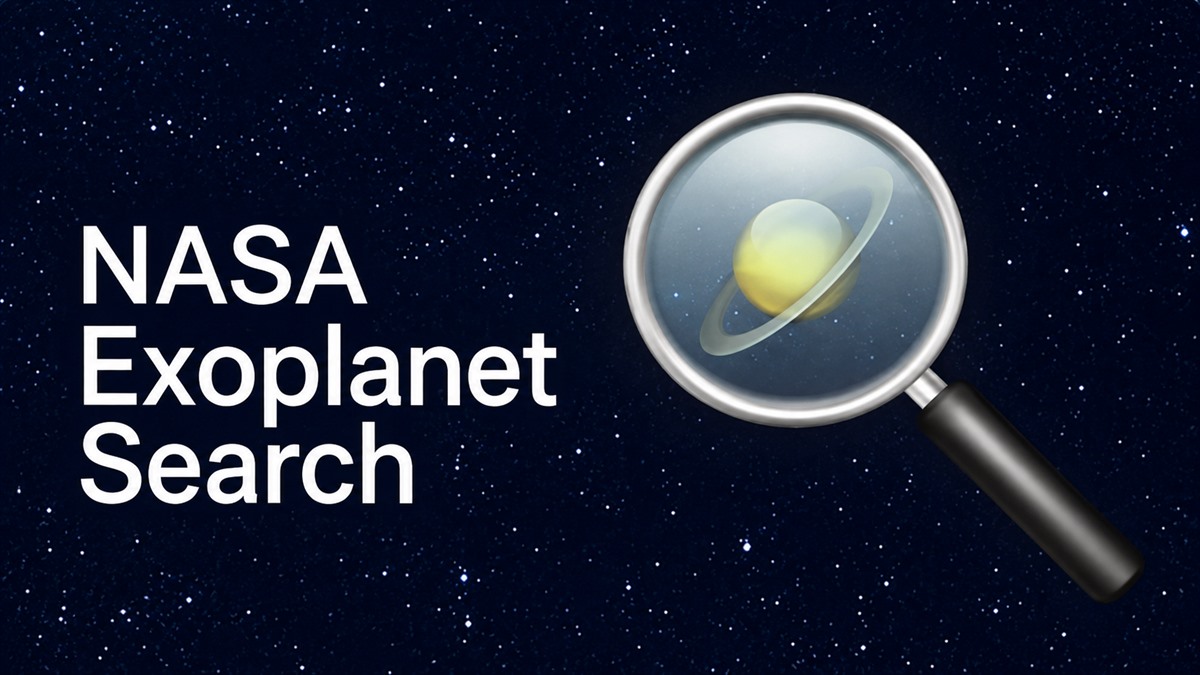 NASA Exoplanet Search with a magnifying glass and planet