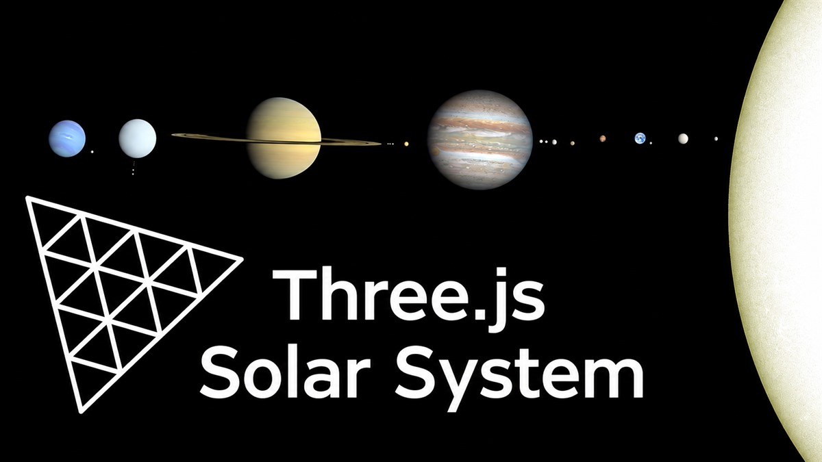 Three.js Solar System with planets and the Three.js logo